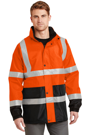 CornerStone CSJ24 Mens ANSI 107 Class 3 Waterproof Full Zip Hooded Jacket Safety Orange Front