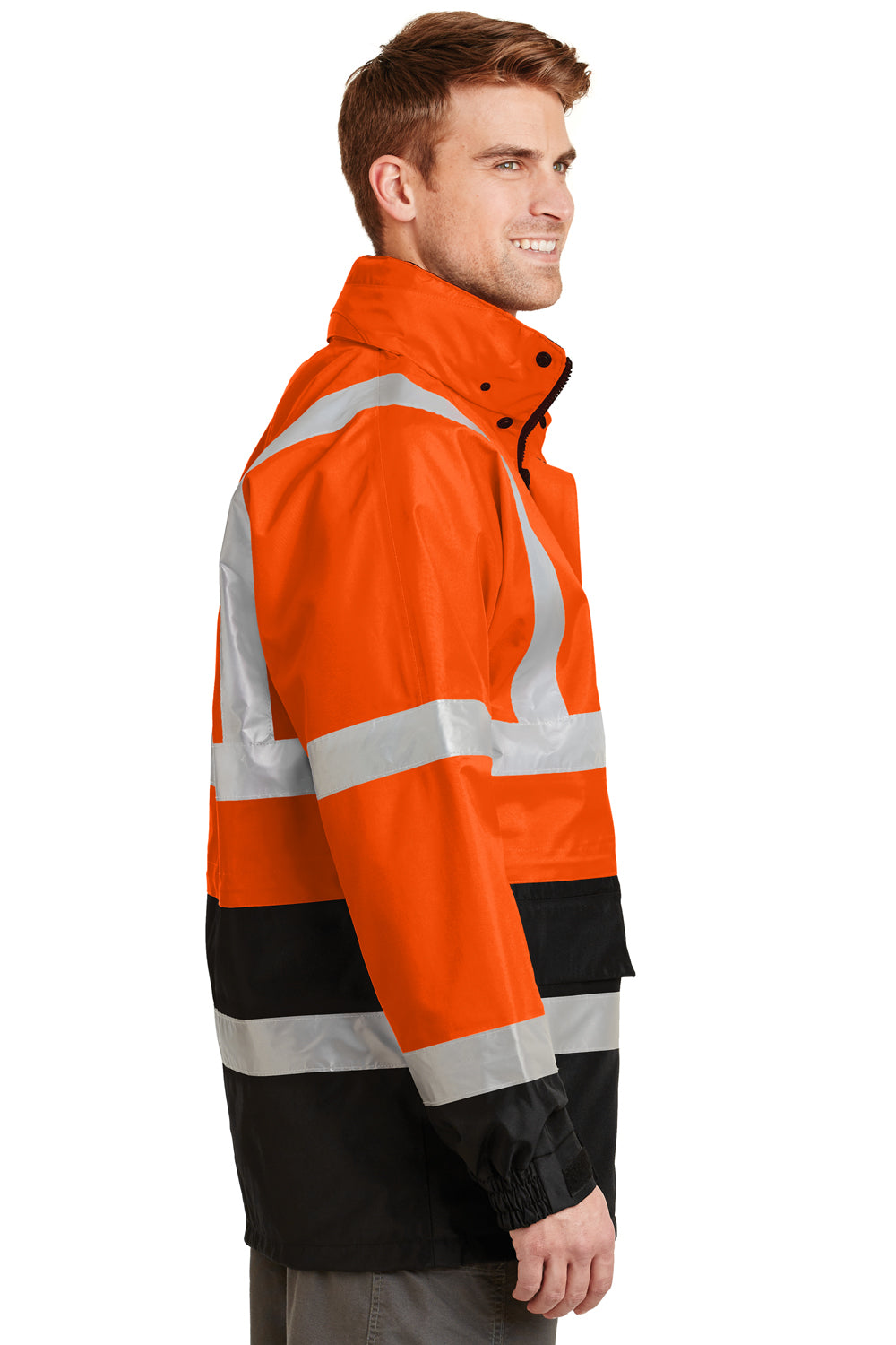 CornerStone CSJ24 Mens ANSI 107 Class 3 Waterproof Full Zip Hooded Jacket Safety Orange Side