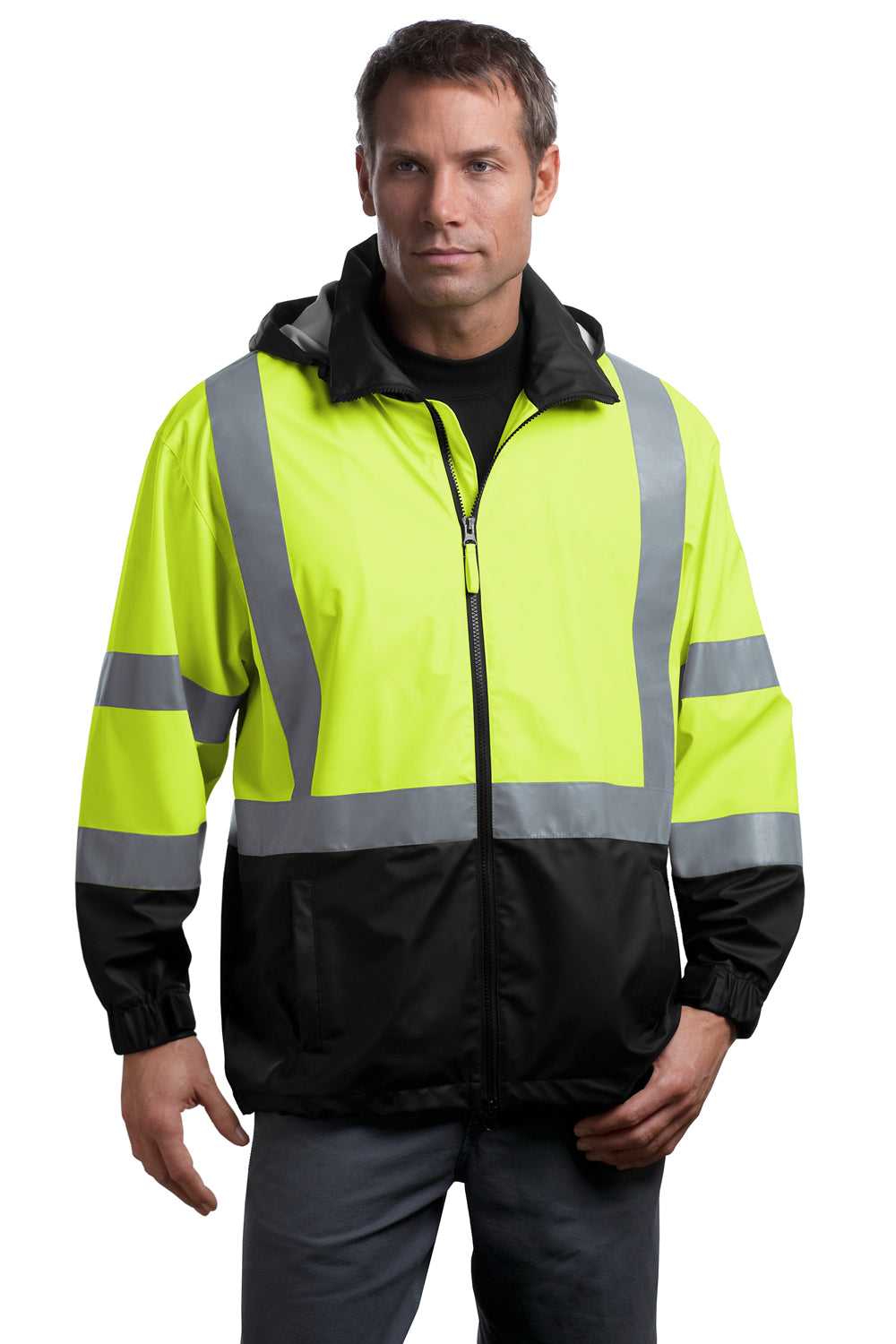 CornerStone CSJ25 Mens ANSI 107 Class 3 Water Resistant Full Zip Hooded Jacket Safety Yellow Front