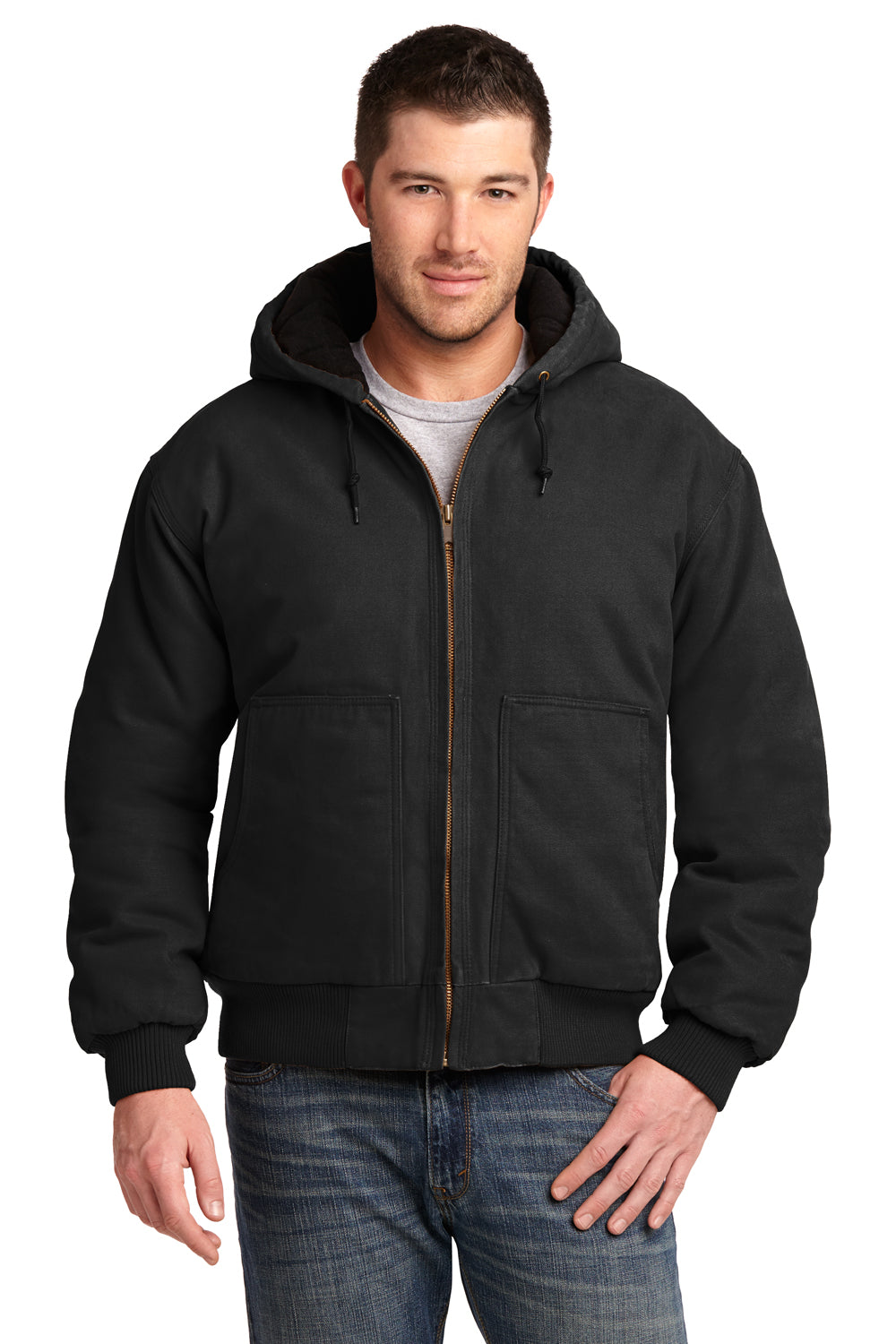 CornerStone CSJ41 Mens Duck Cloth Full Zip Hooded Jacket Black Front