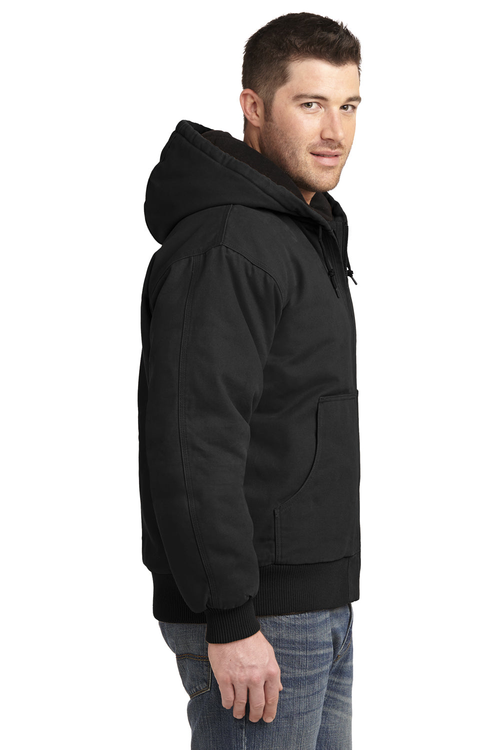 CornerStone CSJ41 Mens Duck Cloth Full Zip Hooded Jacket Black Side