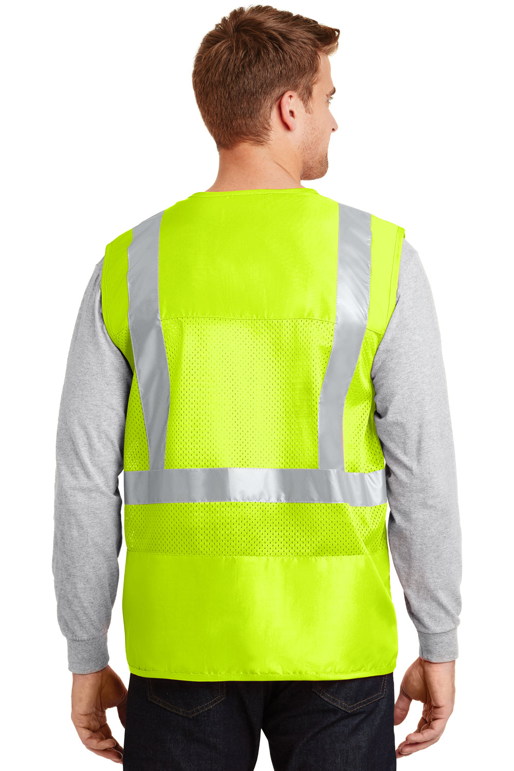 CornerStone CSV405 Mens ANSI 107 Class 2 Safety Full Zip Vest Safety Yellow Back