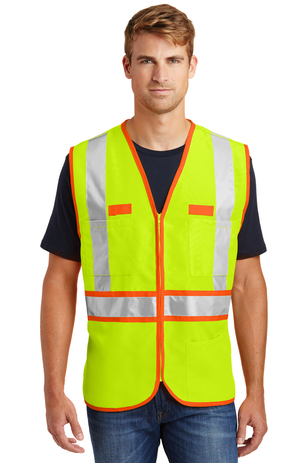 CornerStone CSV407 Mens ANSI 107 Class 2 Safety Full Zip Vest Safety Yellow Front