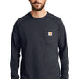 Carhartt Mens Delmont Moisture Wicking Long Sleeve Crewneck T-Shirt w/ Pocket - Navy Blue - Closeout