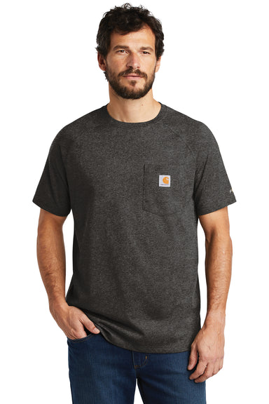 Carhartt CT100410 Mens Delmont Moisture Wicking Short Sleeve Crewneck T-Shirt w/ Pocket Heather Carbon Grey Front