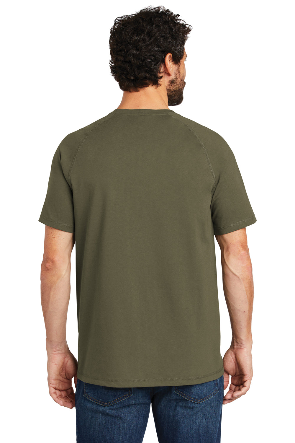 Carhartt CT100410 Mens Delmont Moisture Wicking Short Sleeve Crewneck T-Shirt w/ Pocket Moss Green Back