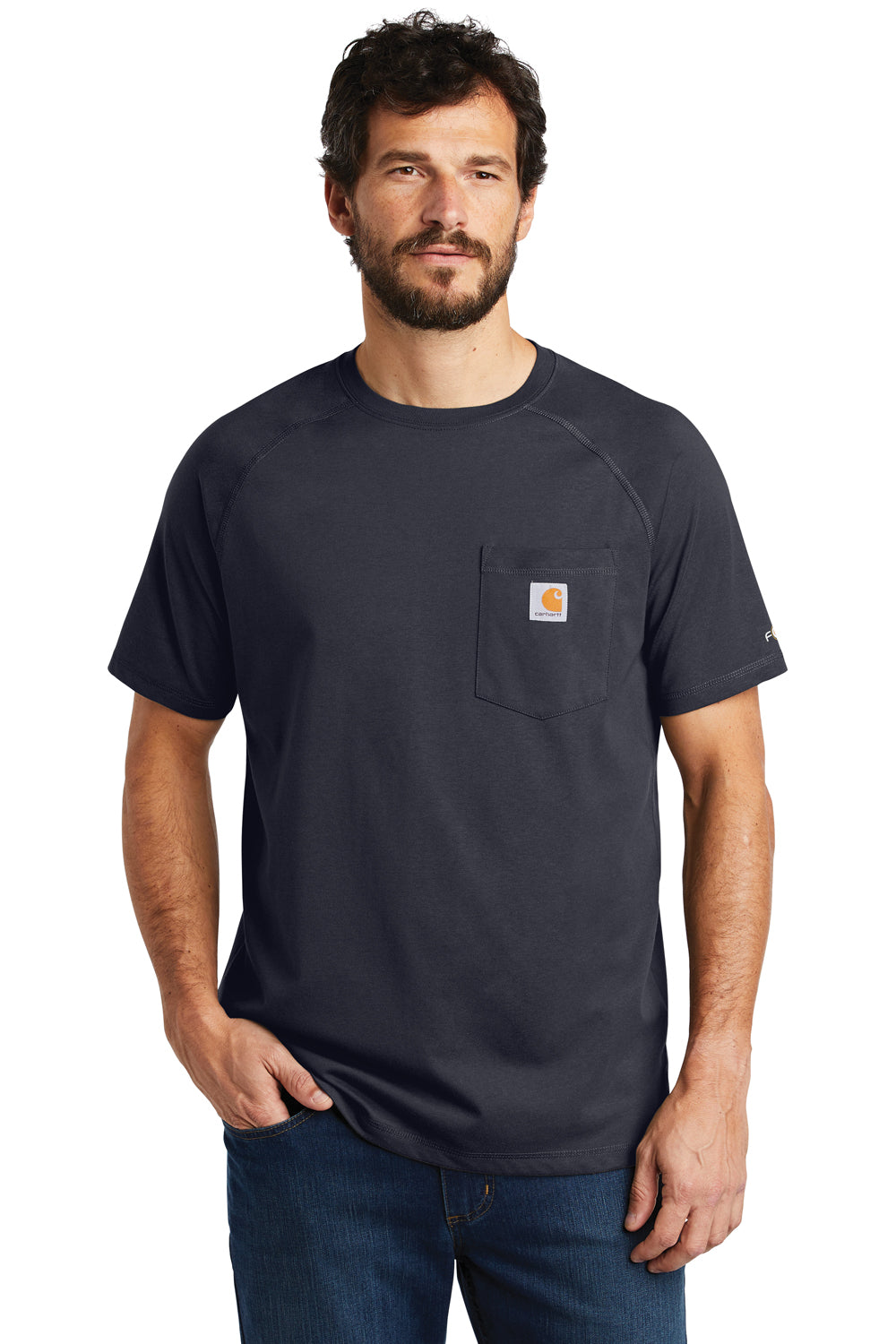 Carhartt CT100410 Mens Delmont Moisture Wicking Short Sleeve Crewneck T-Shirt w/ Pocket Navy Blue Front