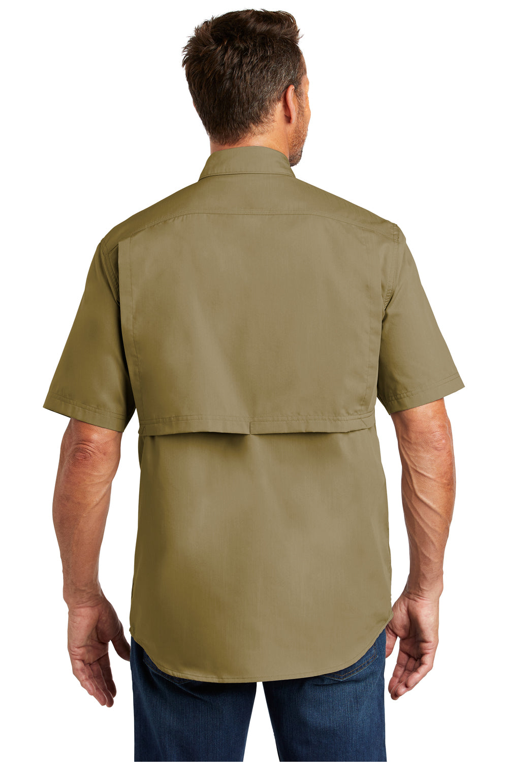 Carhartt CT102417 Mens Force Ridgefield Moisture Wicking Short Sleeve Button Down Shirt w/ Double Pockets Khaki Brown Back