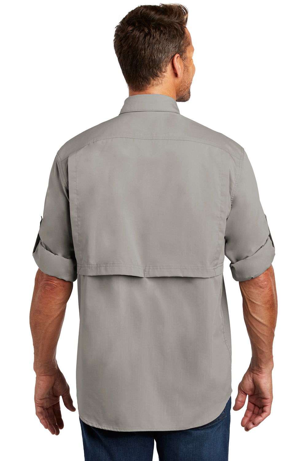 Carhartt CT102418 Mens Force Ridgefield Moisture Wicking Long Sleeve Button Down Shirt w/ Double Pockets Asphalt Grey Back