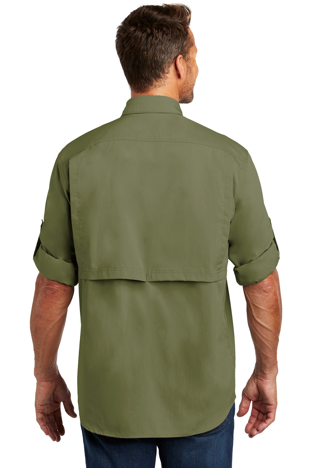 Carhartt CT102418 Mens Force Ridgefield Moisture Wicking Long Sleeve Button Down Shirt w/ Double Pockets Olive Green Back
