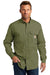 Carhartt CT102418 Mens Force Ridgefield Moisture Wicking Long Sleeve Button Down Shirt w/ Double Pockets Olive Green Front
