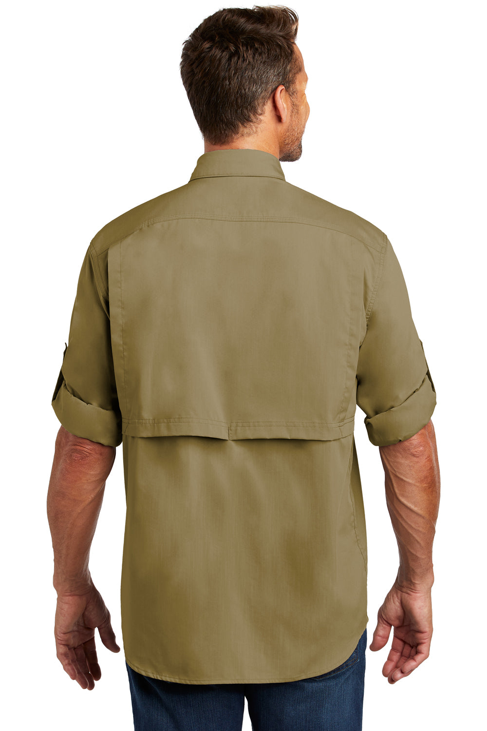 Carhartt CT102418 Mens Force Ridgefield Moisture Wicking Long Sleeve Button Down Shirt w/ Double Pockets Khaki Brown Back