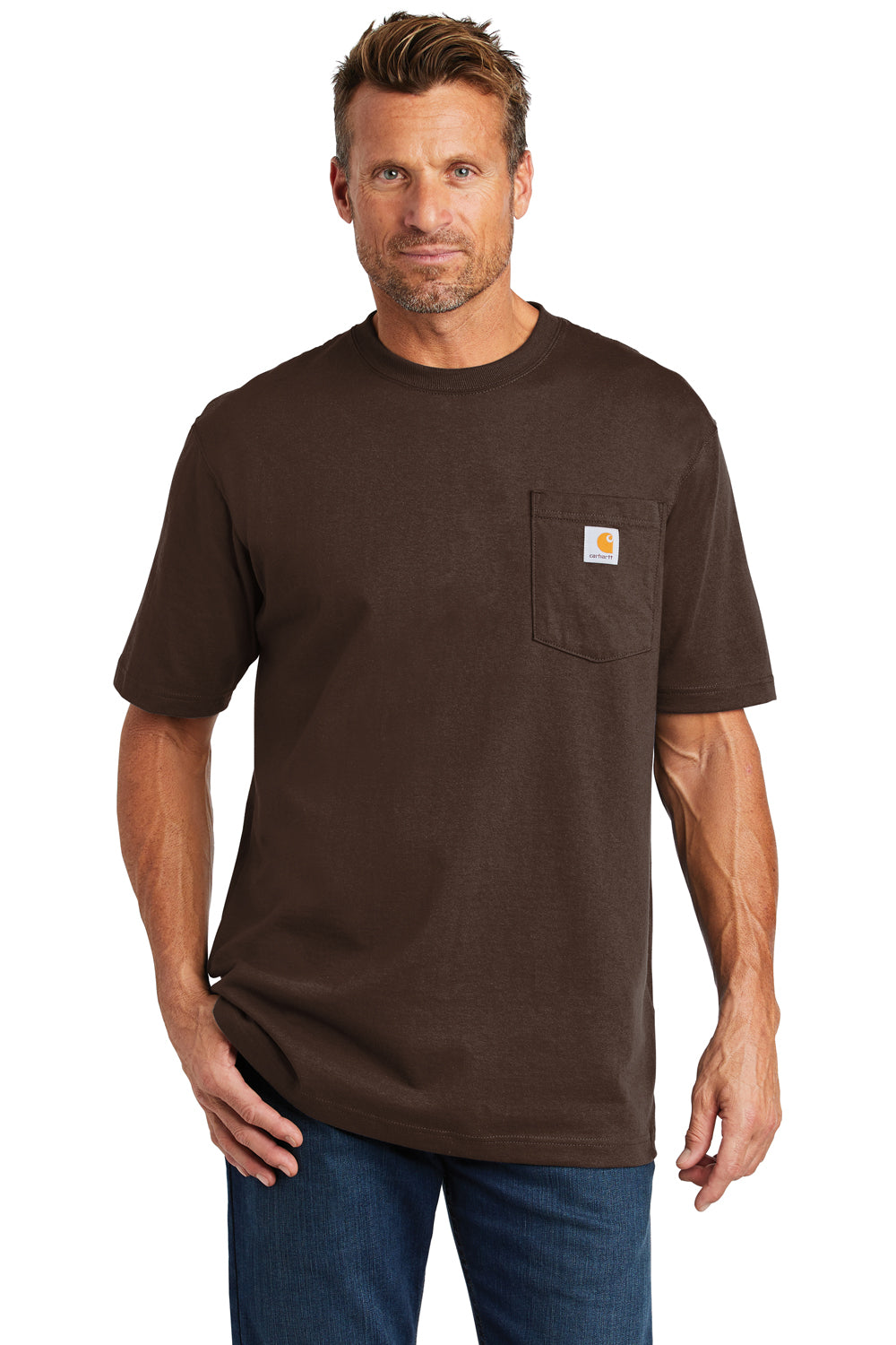 Carhartt CTK87 Mens Workwear Short Sleeve Crewneck T-Shirt w/ Pocket Dark Brown Front
