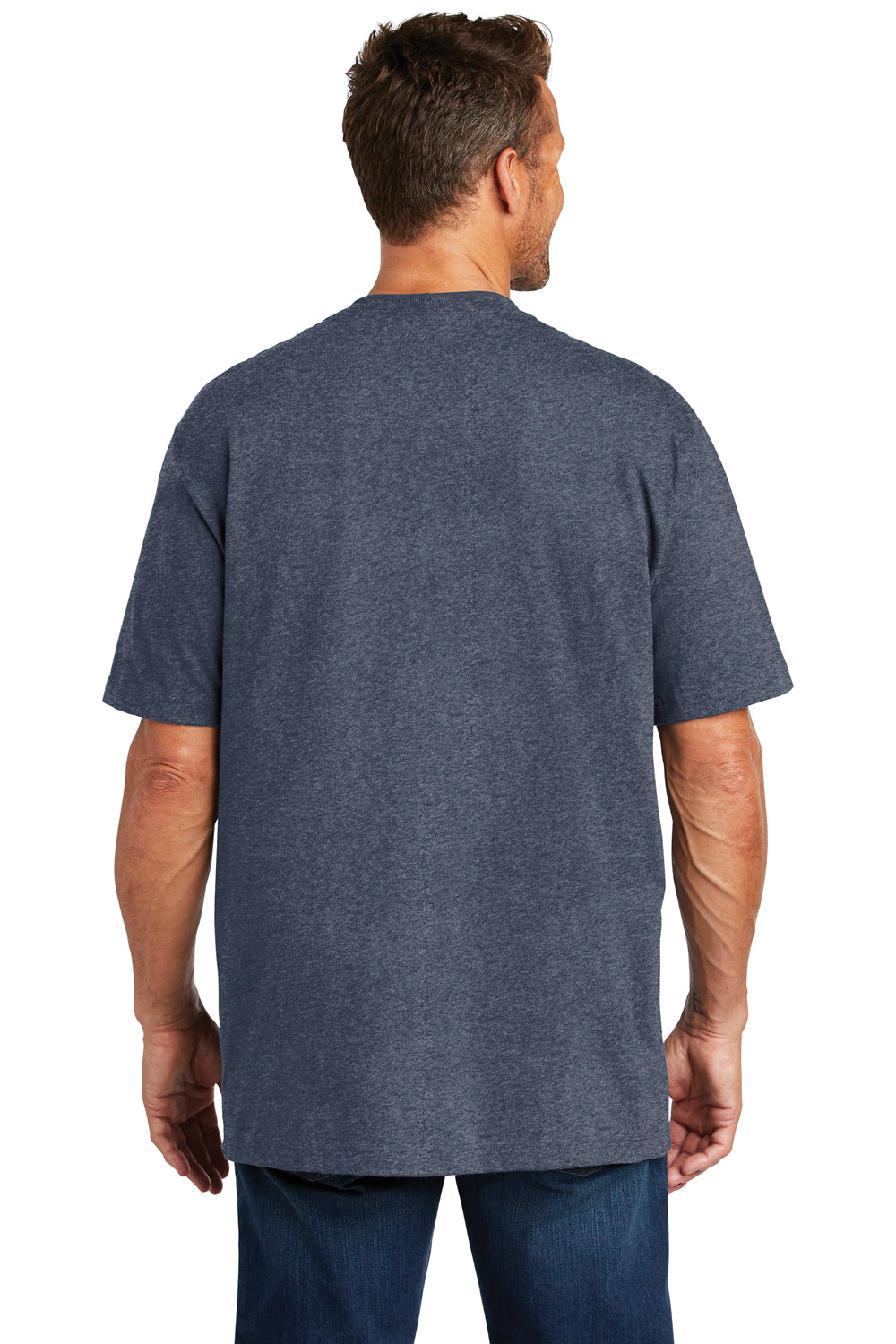 Carhartt CTK87 Mens Workwear Short Sleeve Crewneck T-Shirt w/ Pocket Heather Cobalt Blue Back