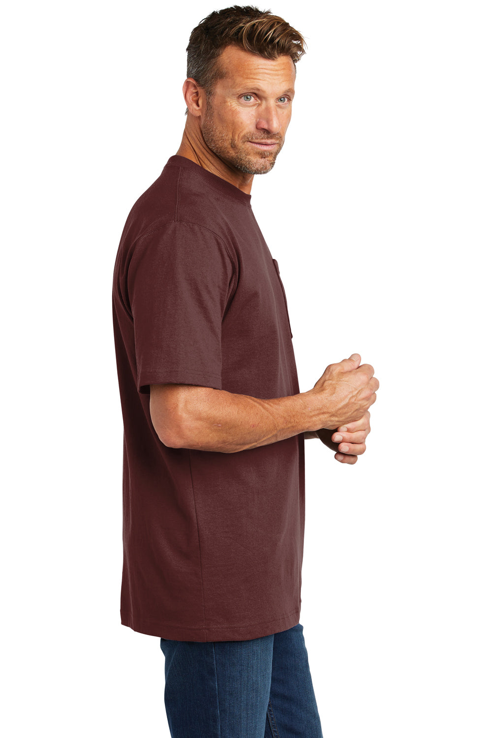 Carhartt CTK87 Mens Workwear Short Sleeve Crewneck T-Shirt w/ Pocket Port Red Side