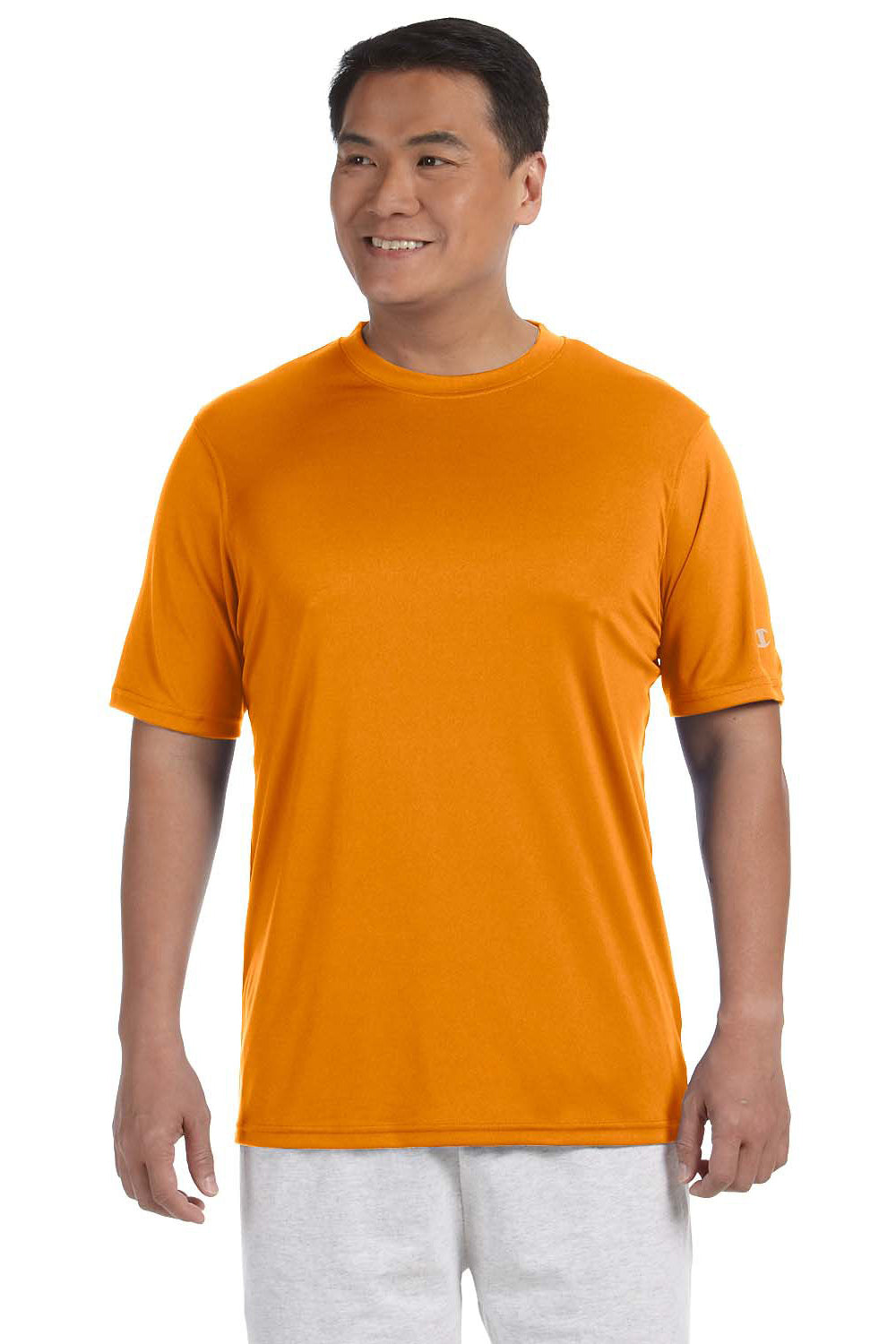 Champion CW22 Mens Double Dry Moisture Wicking Short Sleeve Crewneck T-Shirt Safety Orange Front