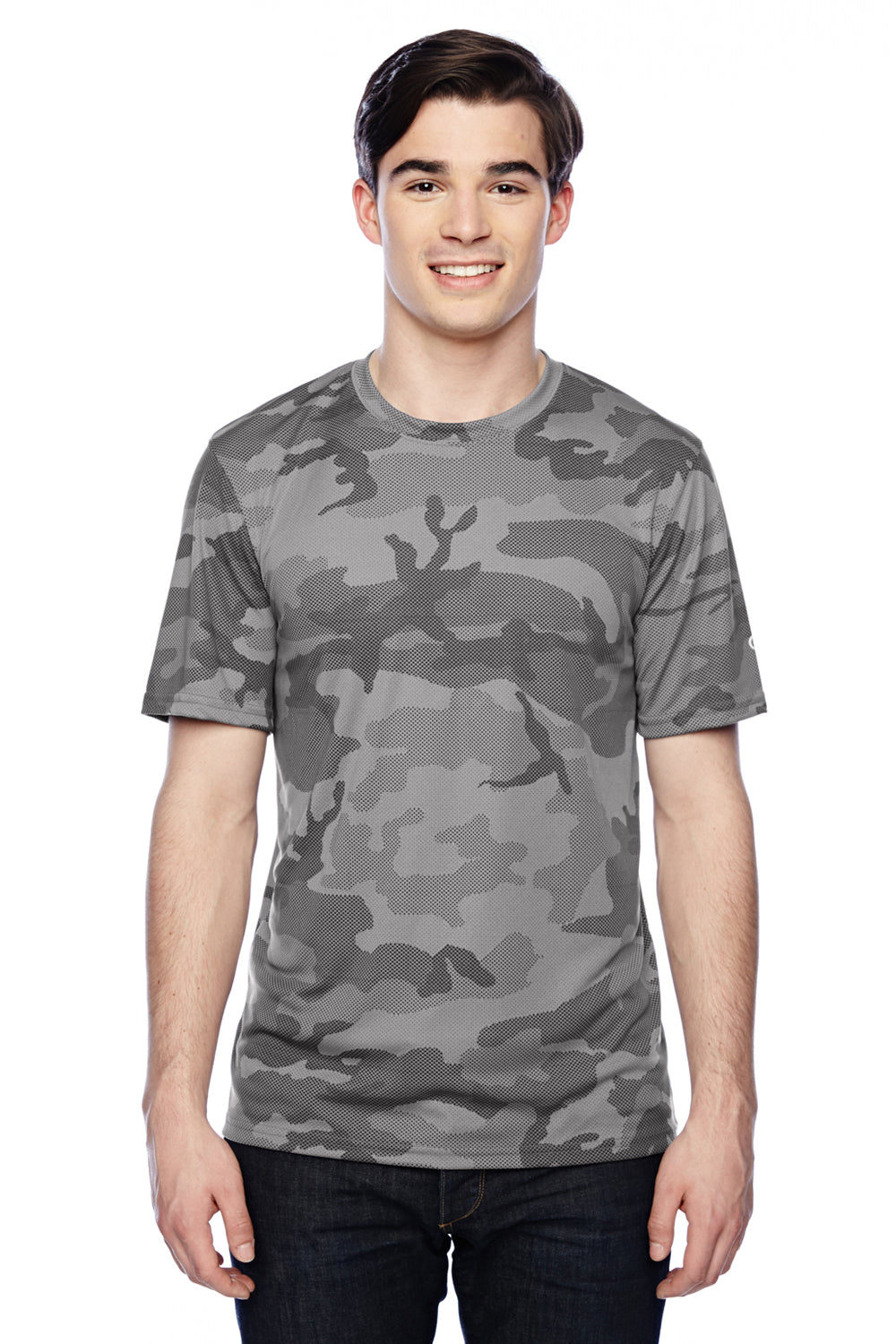 Champion CW22 Mens Double Dry Moisture Wicking Short Sleeve Crewneck T-Shirt Stone Grey Camo Front