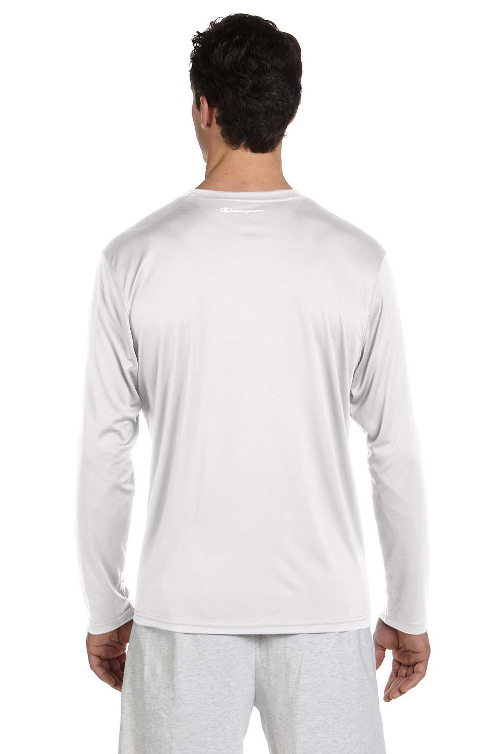 Champion CW26 Mens Double Dry Moisture Wicking Long Sleeve Crewneck T-Shirt White Back