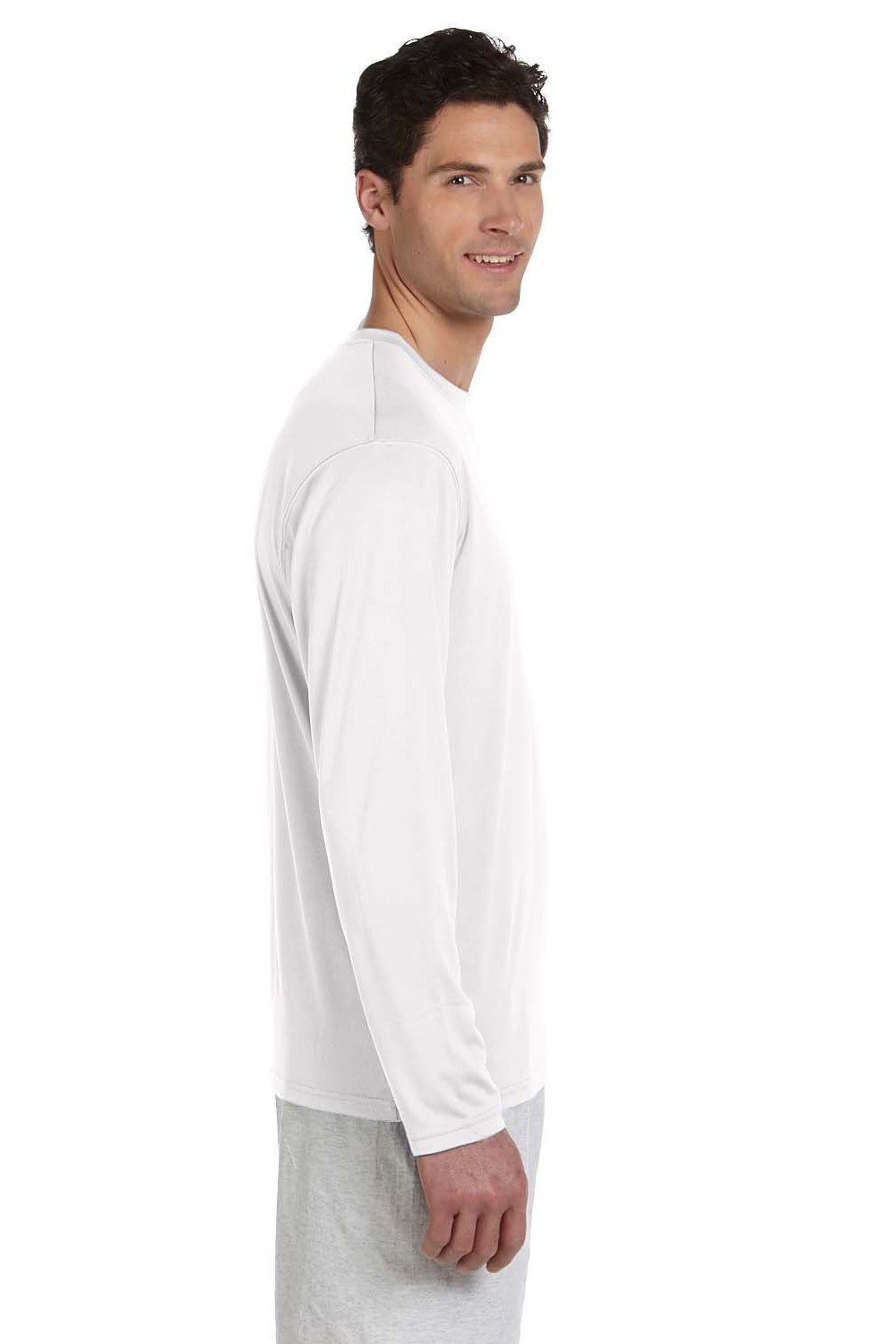 Champion CW26 Mens Double Dry Moisture Wicking Long Sleeve Crewneck T-Shirt White Side
