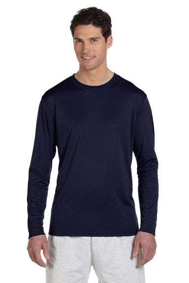 Champion CW26 Mens Double Dry Moisture Wicking Long Sleeve Crewneck T-Shirt Navy Blue Front