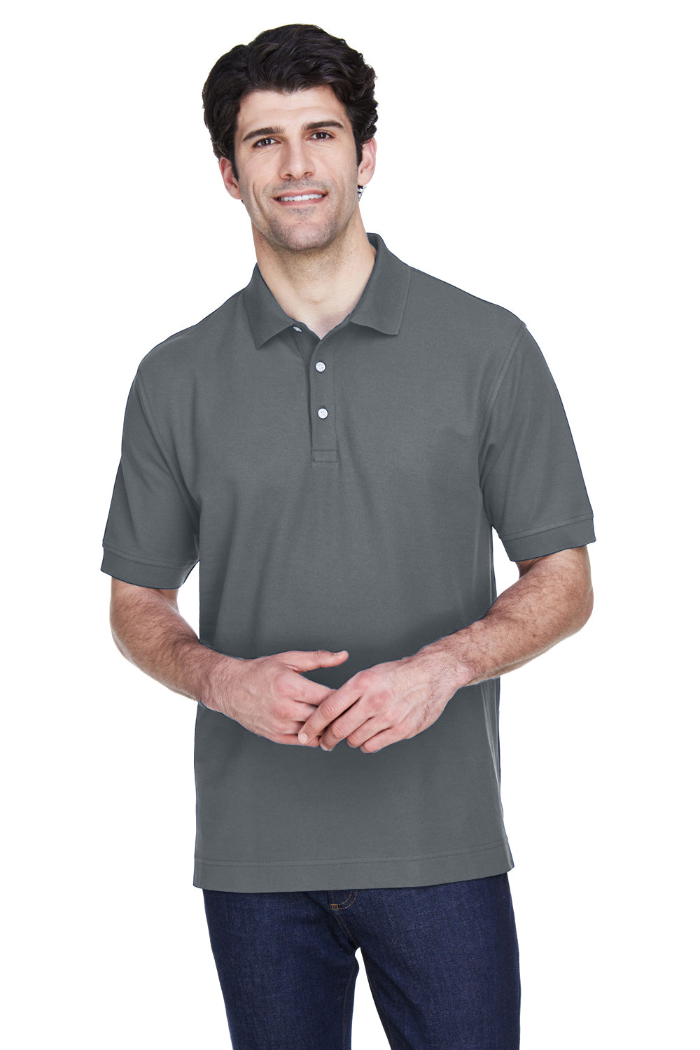 Devon & Jones D100 Mens Short Sleeve Polo Shirt Graphite Grey Front