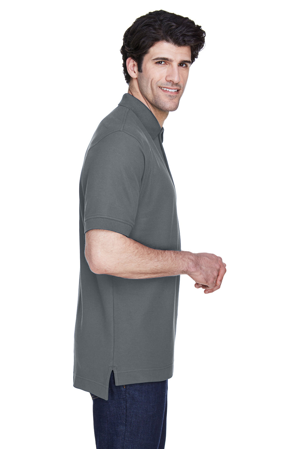 Devon & Jones D100 Mens Short Sleeve Polo Shirt Graphite Grey Side