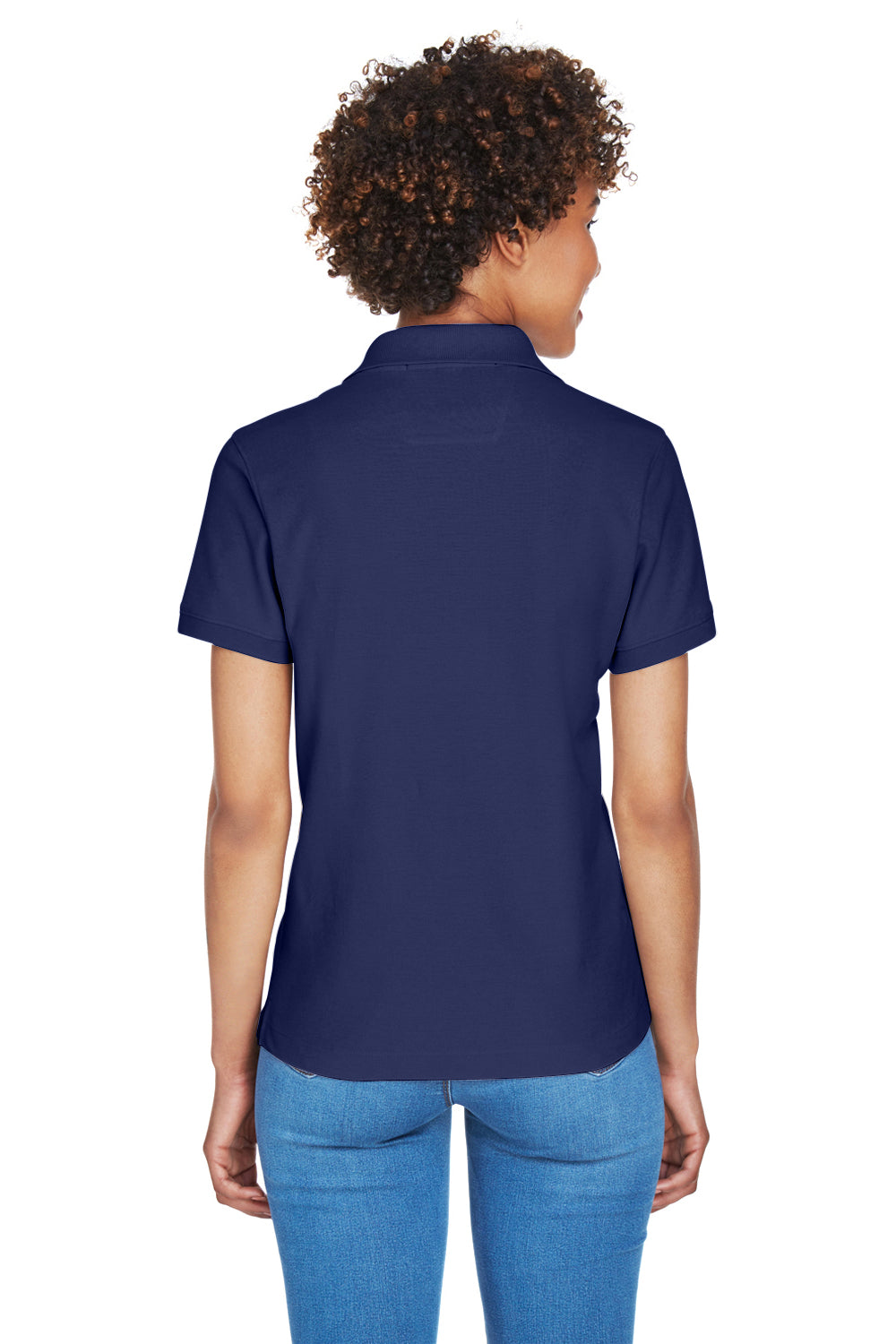 Devon & Jones D100W Womens Short Sleeve Polo Shirt Navy Blue Back