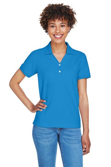 Devon & Jones D100W Womens Short Sleeve Polo Shirt French Blue Front