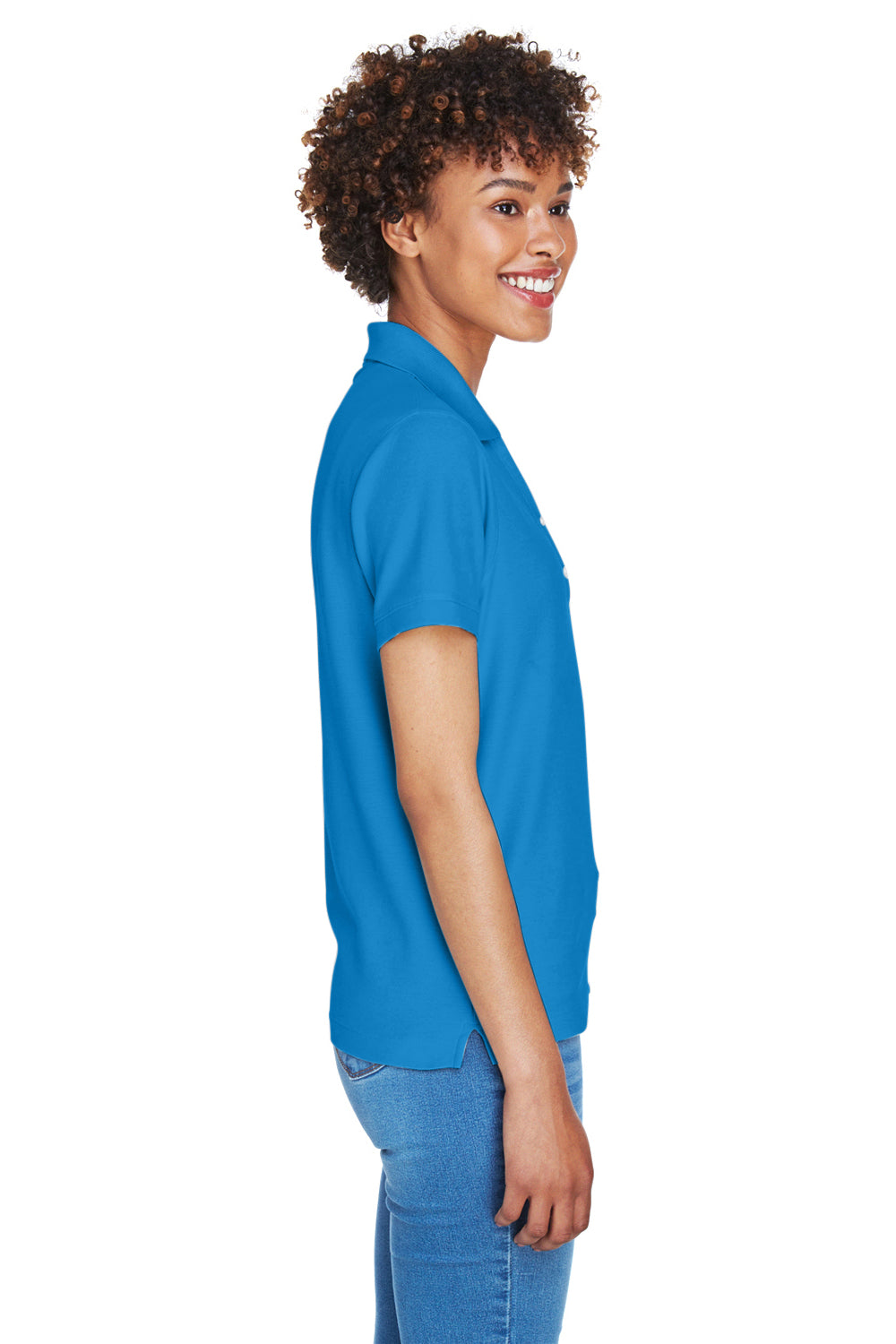 Devon & Jones D100W Womens Short Sleeve Polo Shirt French Blue Side
