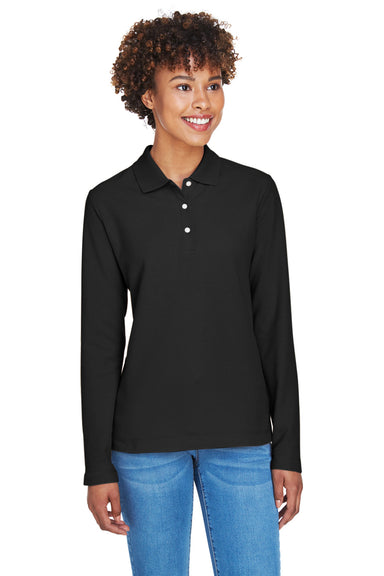 Devon & Jones D110W Womens Long Sleeve Polo Shirt Black Front