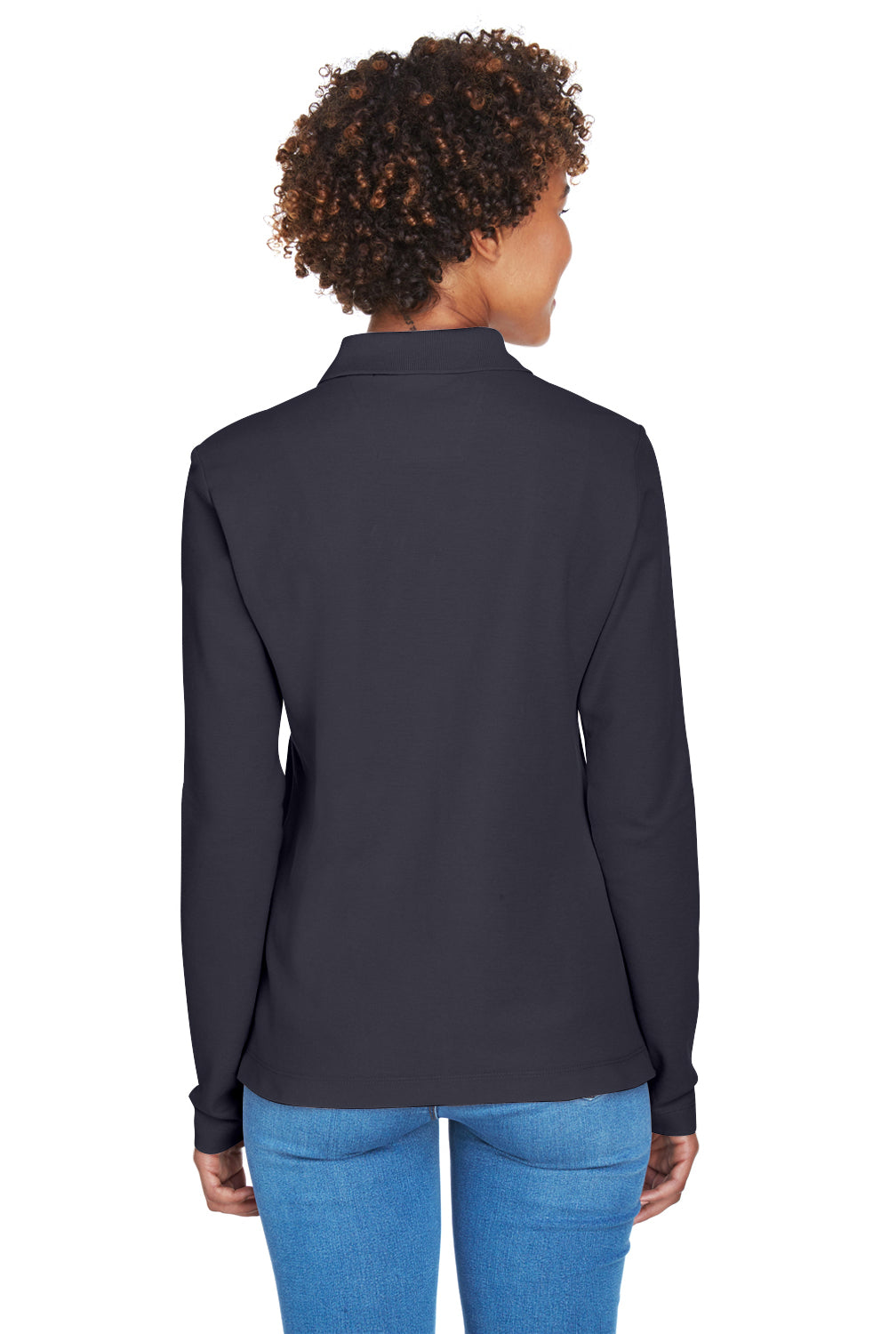 Devon & Jones D110W Womens Long Sleeve Polo Shirt Navy Blue Back