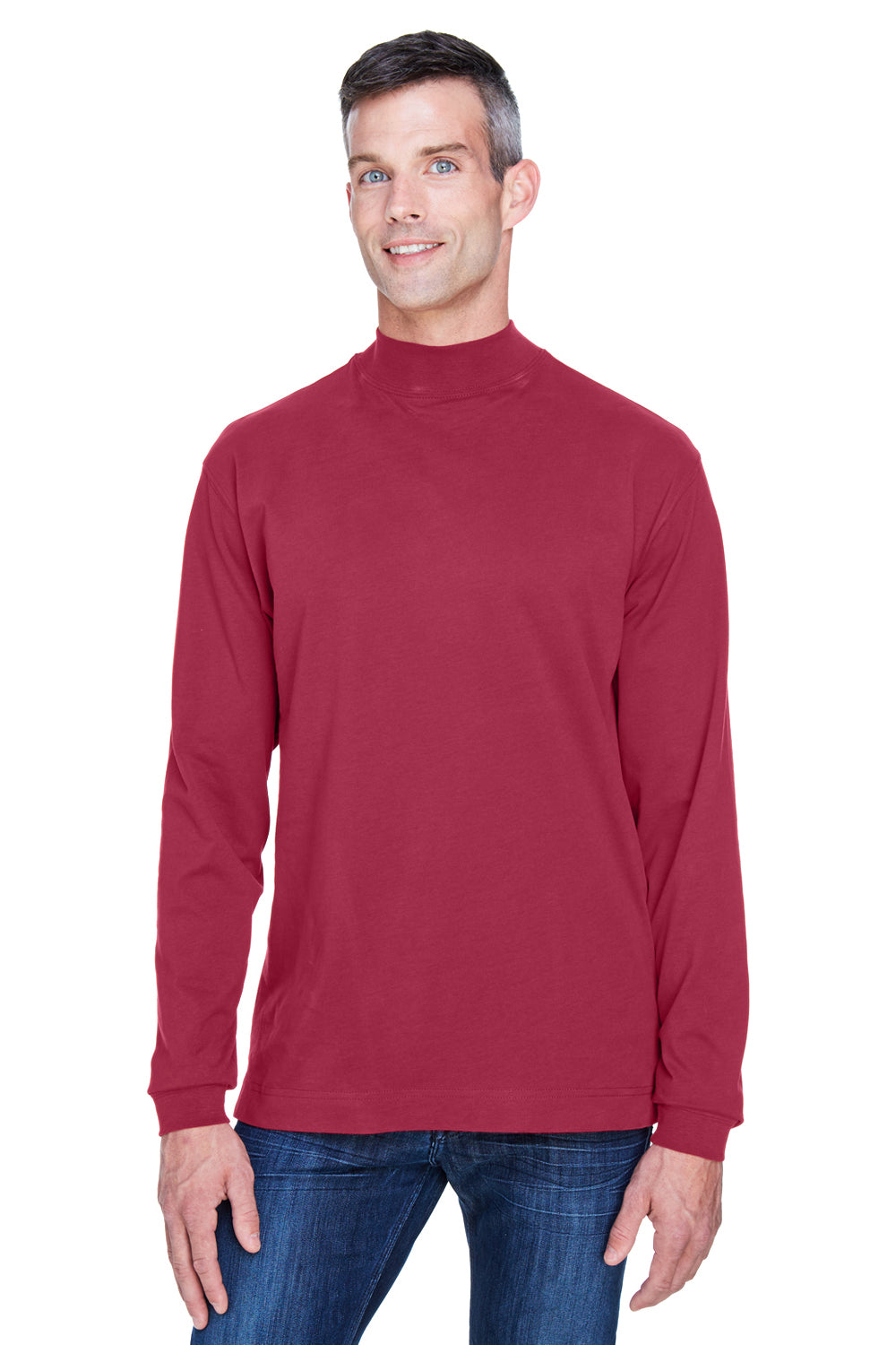 Devon & Jones D420 Mens Sueded Jersey Long Sleeve Mock Neck T-Shirt Red Front