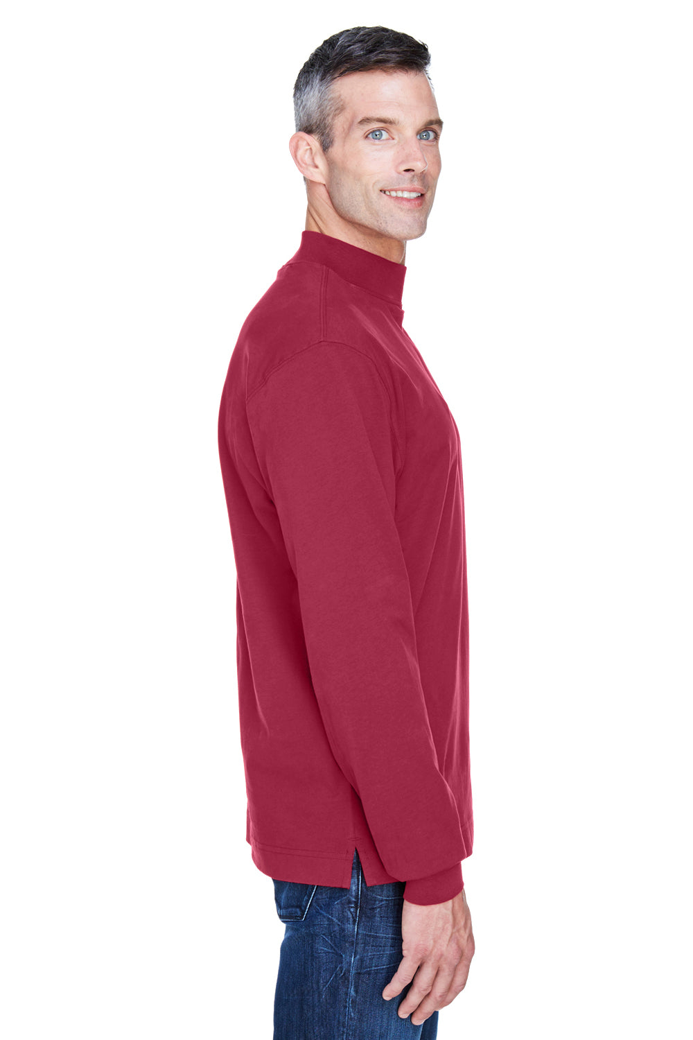 Devon & Jones D420 Mens Sueded Jersey Long Sleeve Mock Neck T-Shirt Red Side