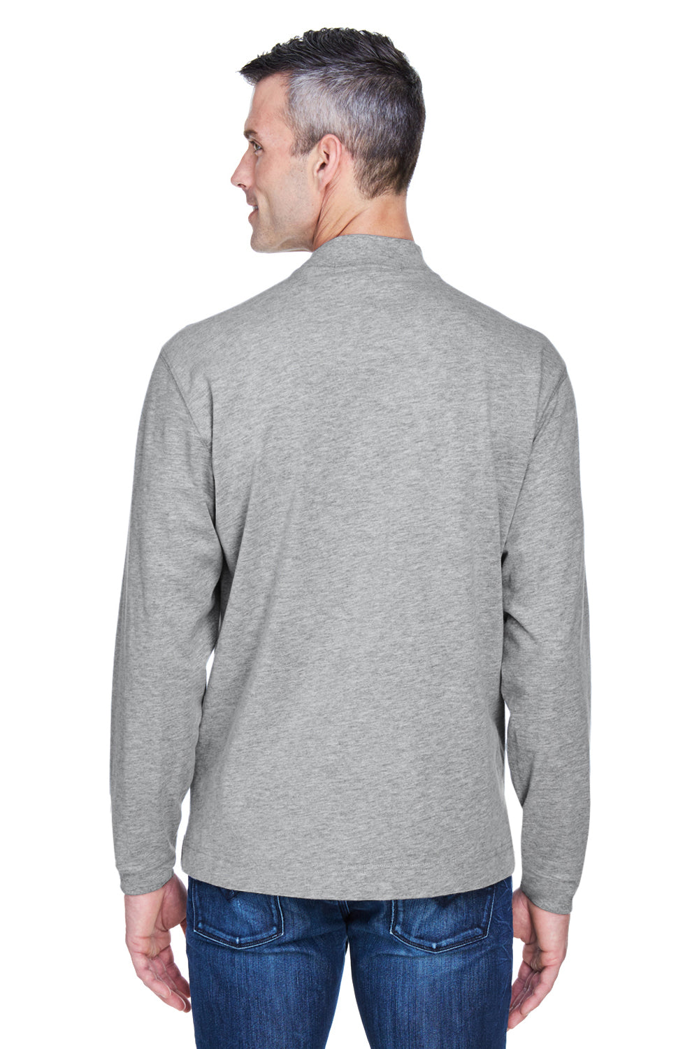 Devon & Jones D420 Mens Sueded Jersey Long Sleeve Mock Neck T-Shirt Heather Grey Back