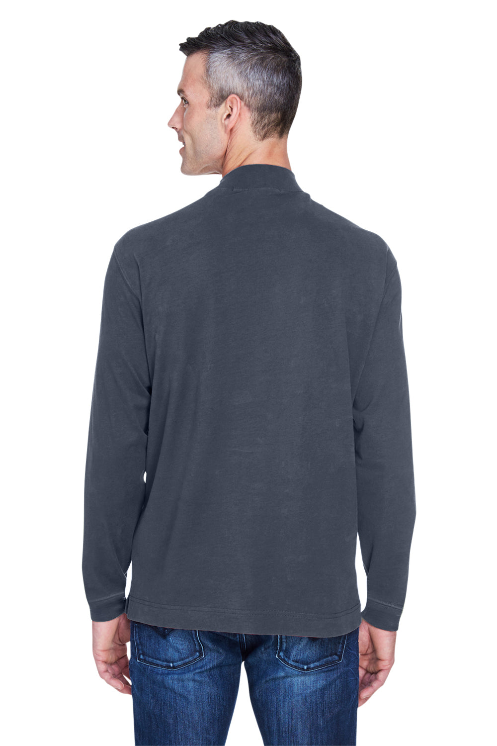 Devon & Jones D420 Mens Sueded Jersey Long Sleeve Mock Neck T-Shirt Navy Blue Back