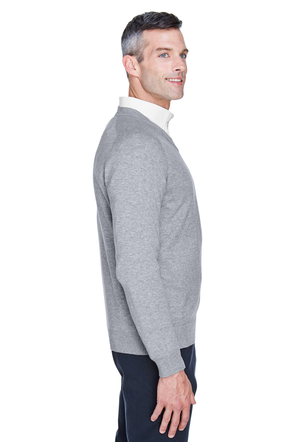 Devon & Jones D475 Mens Wrinkle Resistant V-Neck Sweater Heather Grey Side