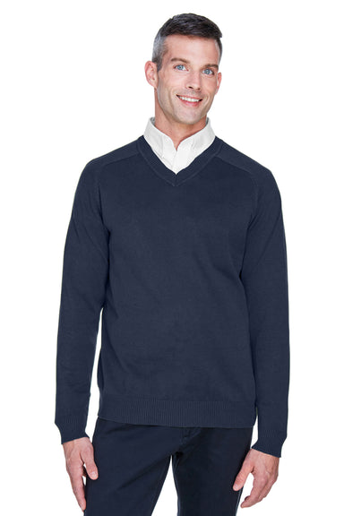 Devon & Jones D475 Mens Wrinkle Resistant V-Neck Sweater Navy Blue Front