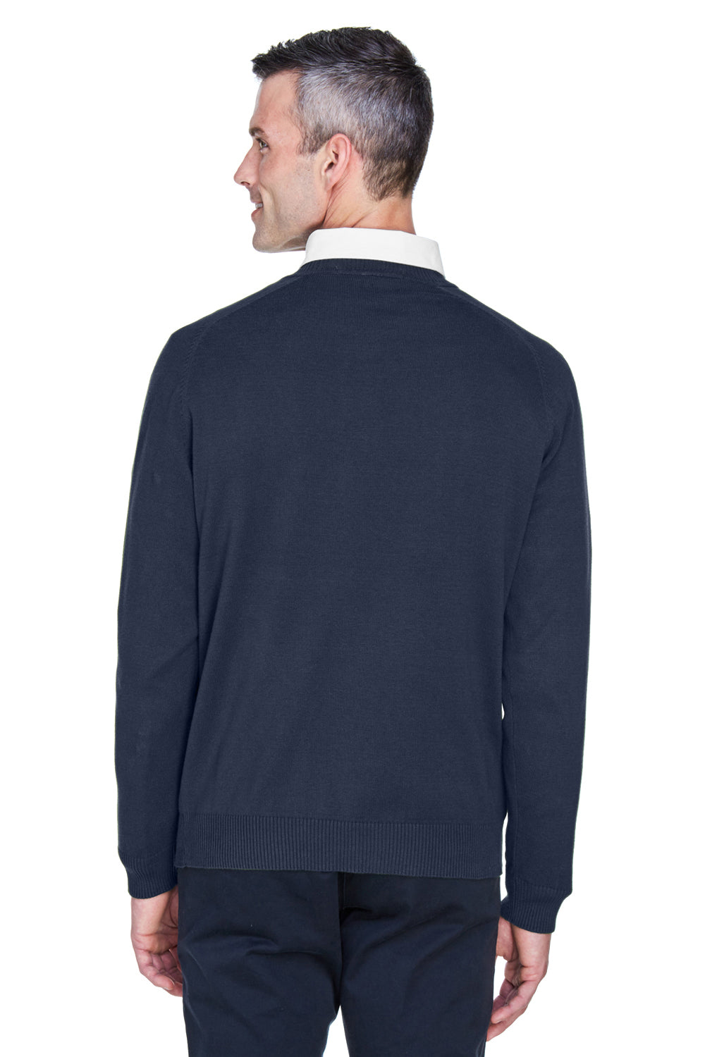 Devon & Jones D475 Mens Wrinkle Resistant V-Neck Sweater Navy Blue Back