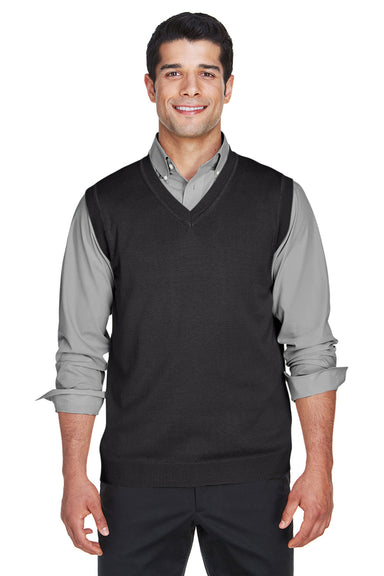 Devon & Jones D477 Mens Wrinkle Resistant V-Neck Sweater Vest Black Front