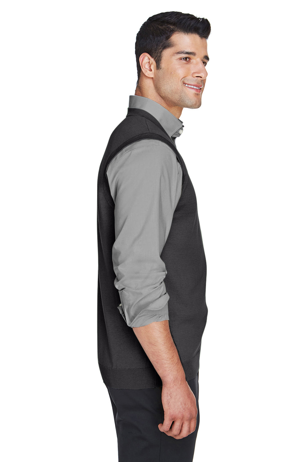 Devon & Jones D477 Mens Wrinkle Resistant V-Neck Sweater Vest Black Side