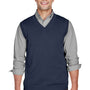 Devon & Jones Mens Wrinkle Resistant V-Neck Sweater Vest - Navy Blue - Closeout