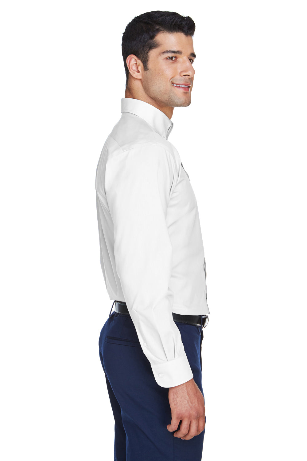 Devon & Jones D620 Mens Crown Woven Collection Wrinkle Resistant Long Sleeve Button Down Shirt w/ Pocket White Side