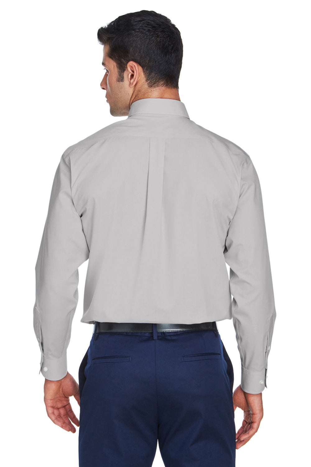 Devon & Jones D620 Mens Crown Woven Collection Wrinkle Resistant Long Sleeve Button Down Shirt w/ Pocket Silver Grey Back