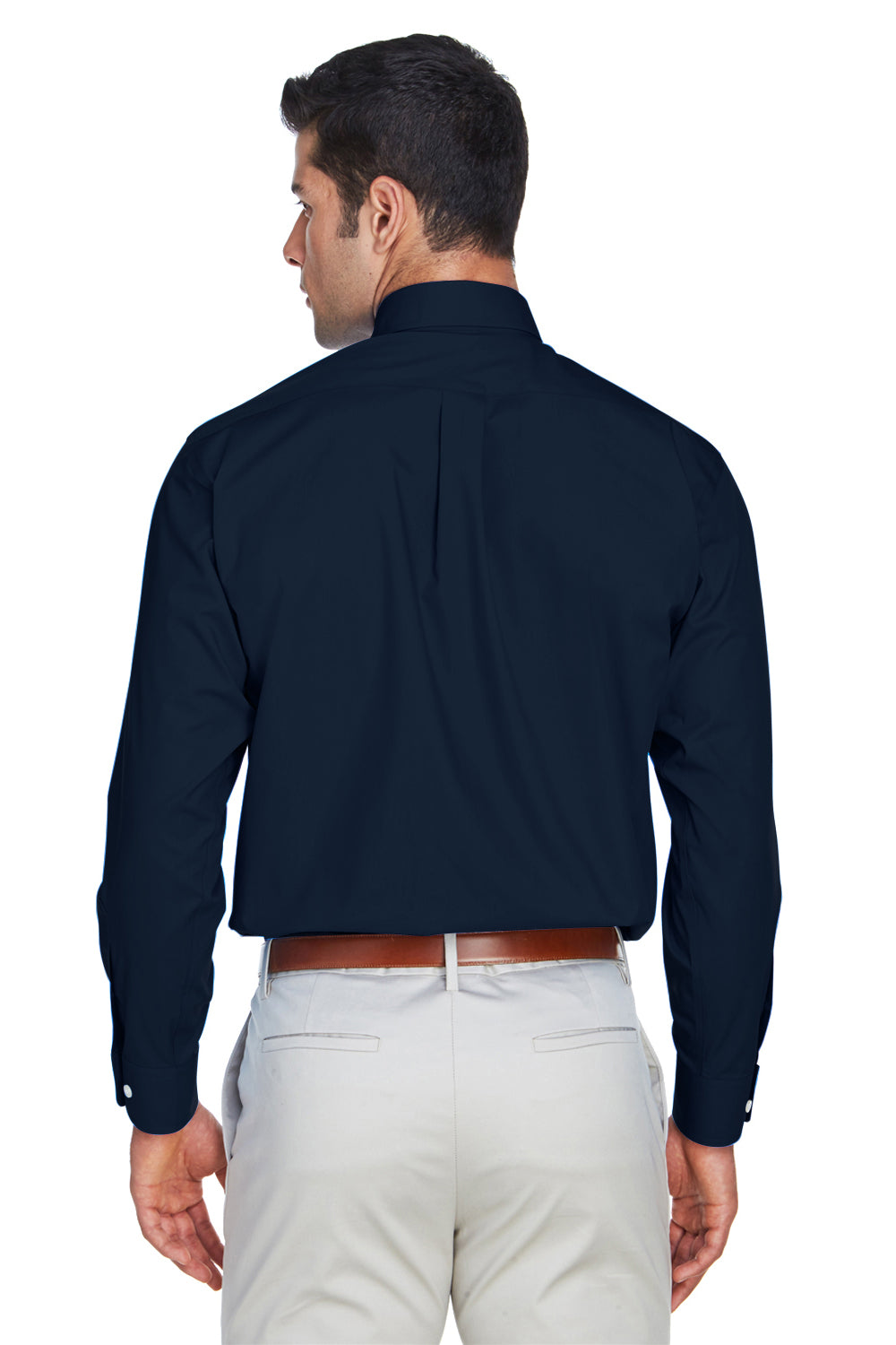 Devon & Jones D620 Mens Crown Woven Collection Wrinkle Resistant Long Sleeve Button Down Shirt w/ Pocket Navy Blue Back