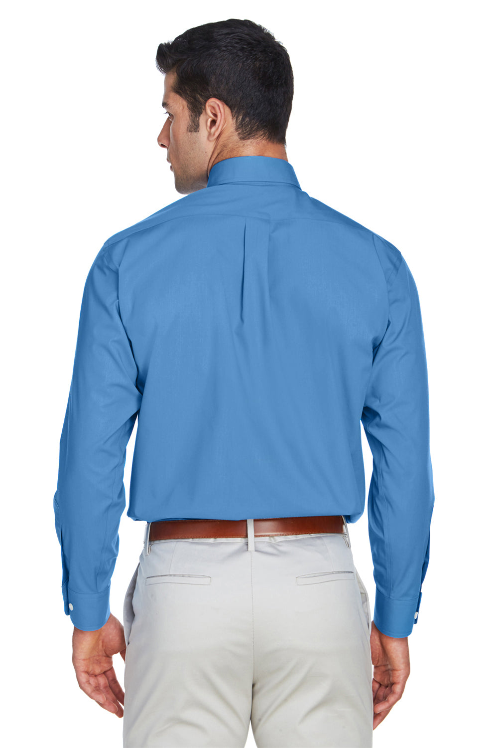 Devon & Jones D620 Mens Crown Woven Collection Wrinkle Resistant Long Sleeve Button Down Shirt w/ Pocket French Blue Back