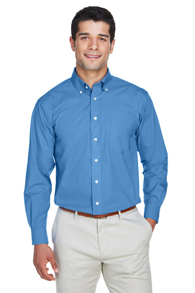 Devon & Jones D620 Mens Crown Woven Collection Wrinkle Resistant Long Sleeve Button Down Shirt w/ Pocket French Blue Front