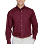 Devon & Jones Mens Crown Woven Collection Wrinkle Resistant Long Sleeve Button Down Shirt w/ Pocket - Burgundy