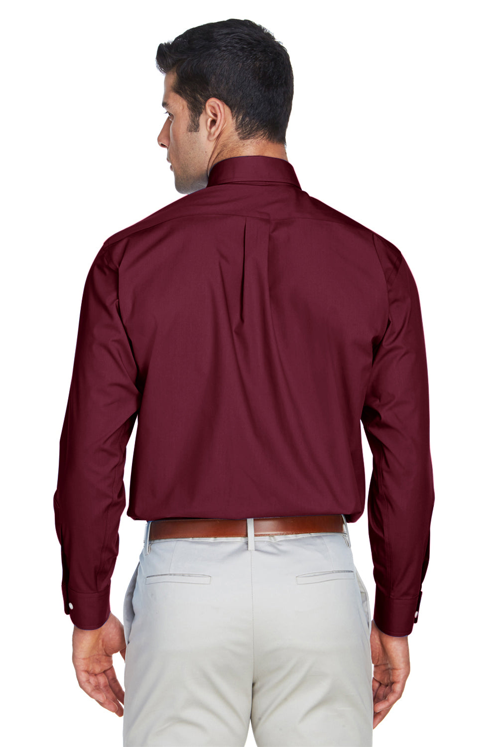 Devon & Jones D620 Mens Crown Woven Collection Wrinkle Resistant Long Sleeve Button Down Shirt w/ Pocket Burgundy Back