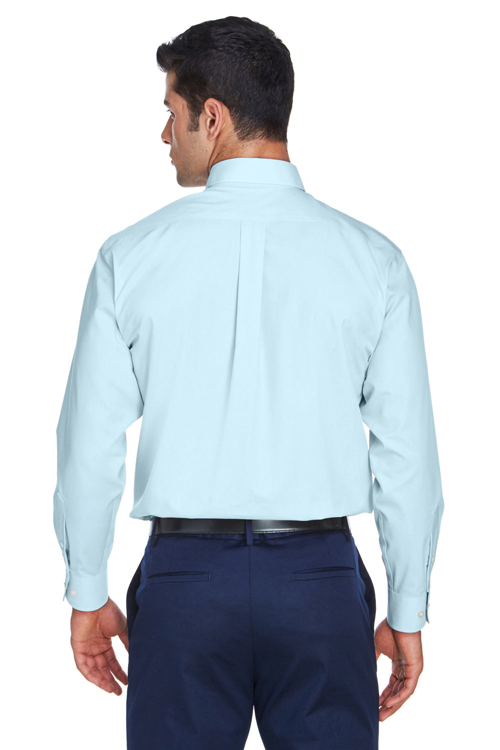 Devon & Jones D620 Mens Crown Woven Collection Wrinkle Resistant Long Sleeve Button Down Shirt w/ Pocket Crystal Blue Back