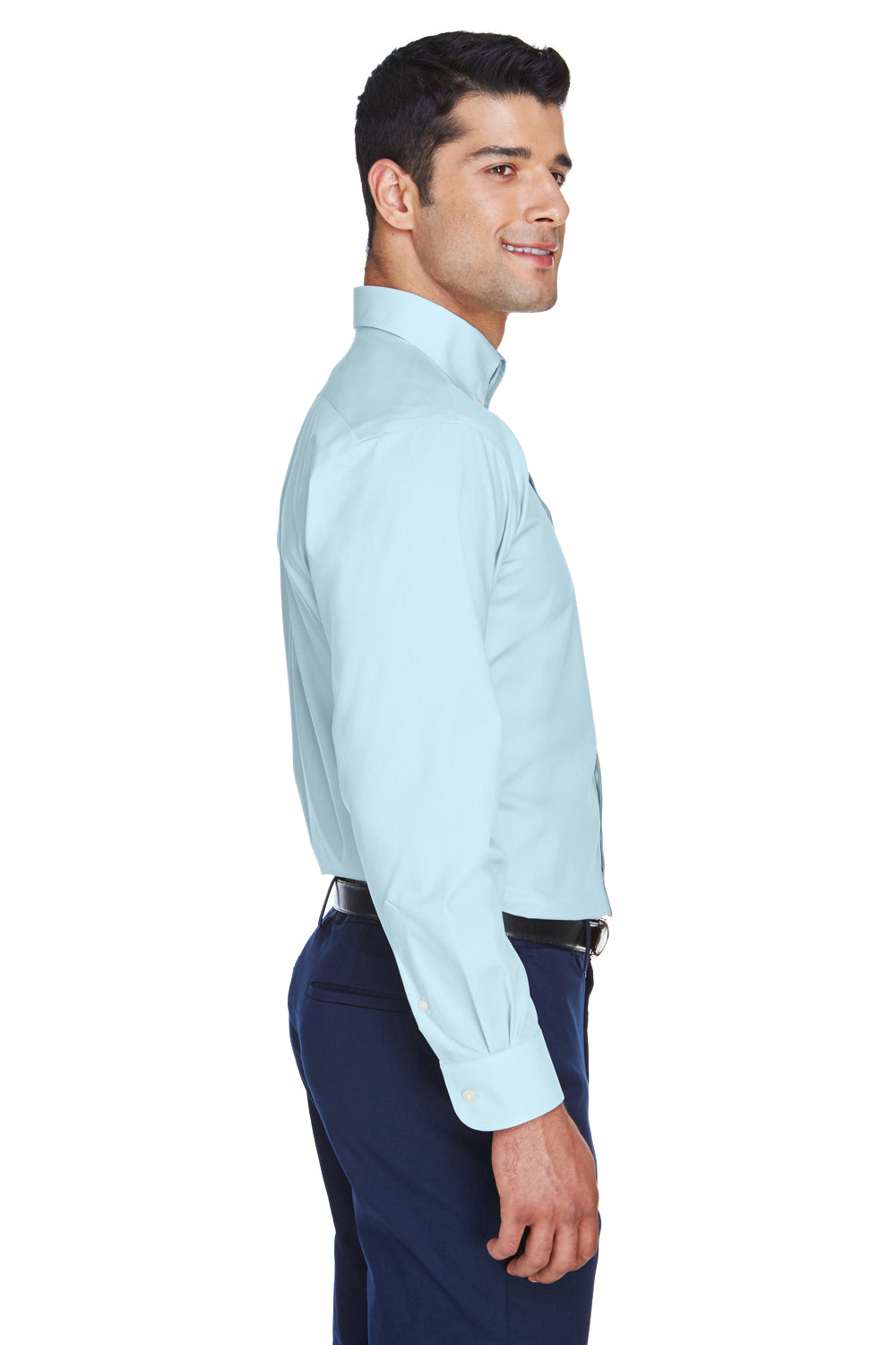Devon & Jones D620 Mens Crown Woven Collection Wrinkle Resistant Long Sleeve Button Down Shirt w/ Pocket Crystal Blue Side